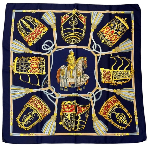 Hermes Navy Blue Multi Les Muserolles Print Square Silk Twill Scarf - Picture 1 of 8